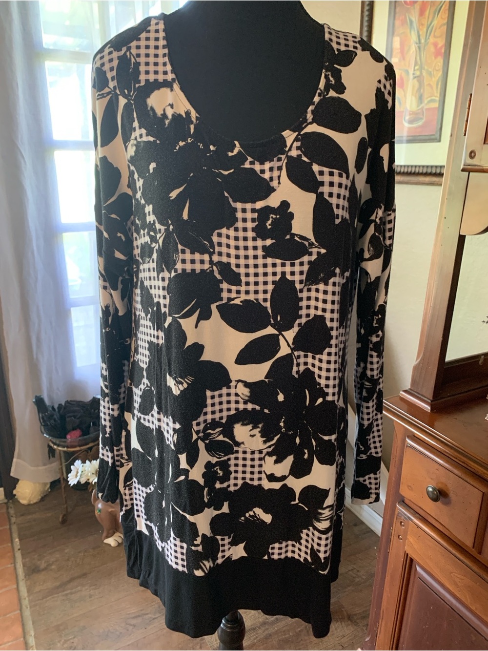 Soma Black and Cream Floral Sleep Tunic